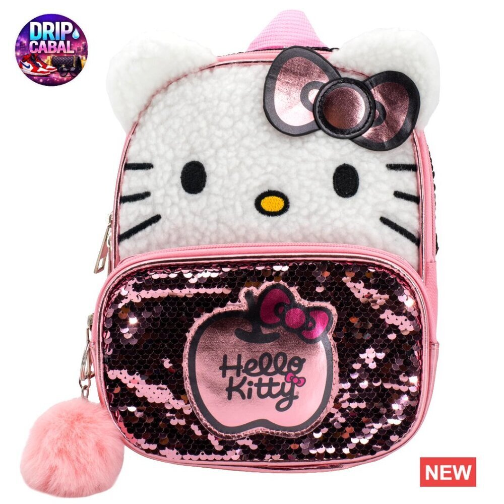 Hello Kitty Micro Mini Backpack Sherpa Sequin 3D Ears Bow Pompom Dangle